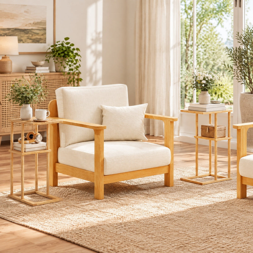 Airfind Side Table Set of 2 with Storage Shelves and Bamboo Construction, 22 lbs Capacity, Bamboo, 15.7 Inch x 11 Inch x 25.6 Inch , Natural