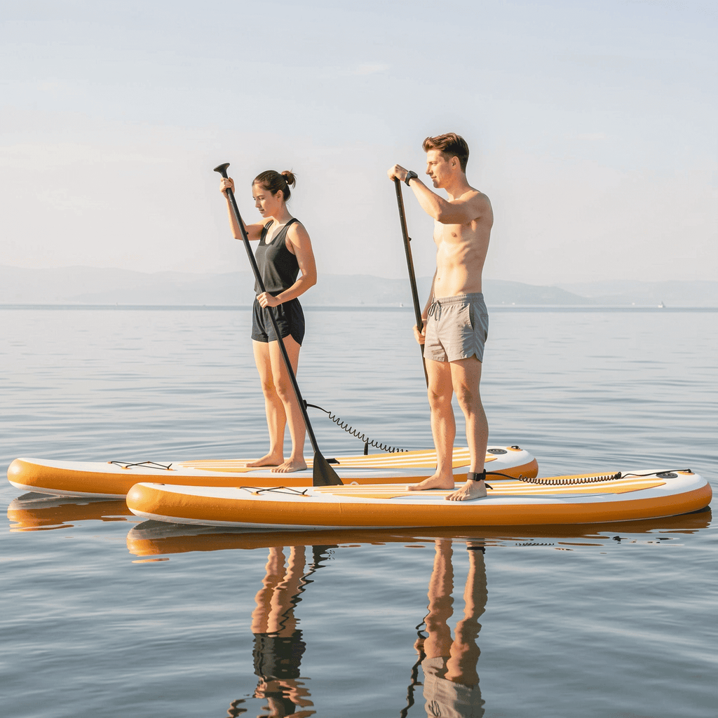 Airfind 10 FT Inflatable Stand-Up Paddle Board Set for Adults Youth ¡ª Drop-Stitch Core, 500D PVC Shell, 3 Fins, Adjustable Paddle, Pump, Backpack Leash Included (Blue and Yellow)