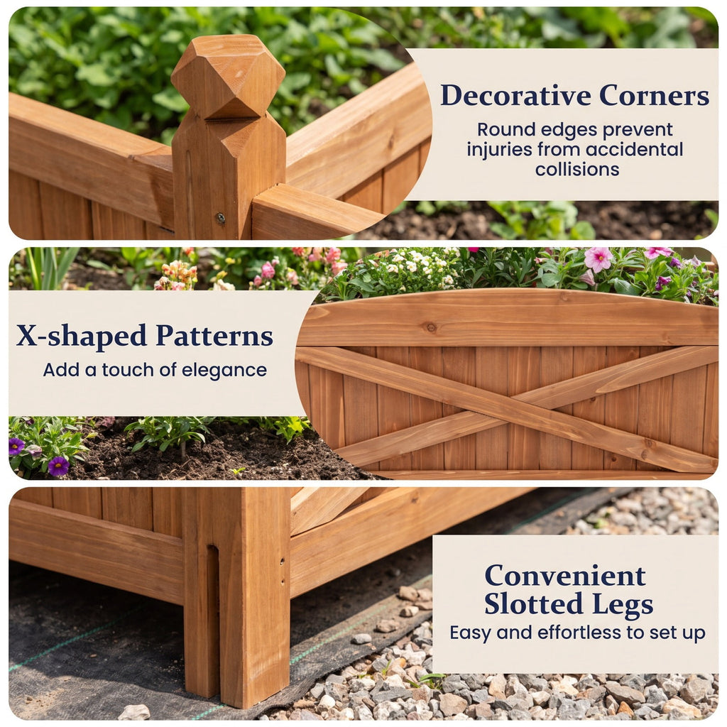 Airfind Wooden Raised Garden Bed Drainage Holes for Patio Garden, 132 lbs Capacity, Fir Wood L Frame, 36 x 16 x 15 Interior Footprint, Coffee