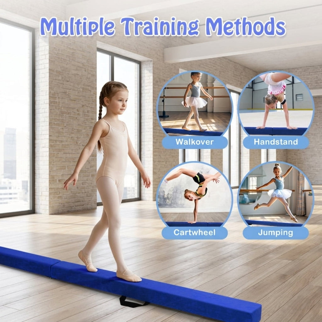 Airfind Folding Balance Beam with Solid Wood Base and Anti Slip Bottom for Kids Gymnastics Practice and Home Training, Blue