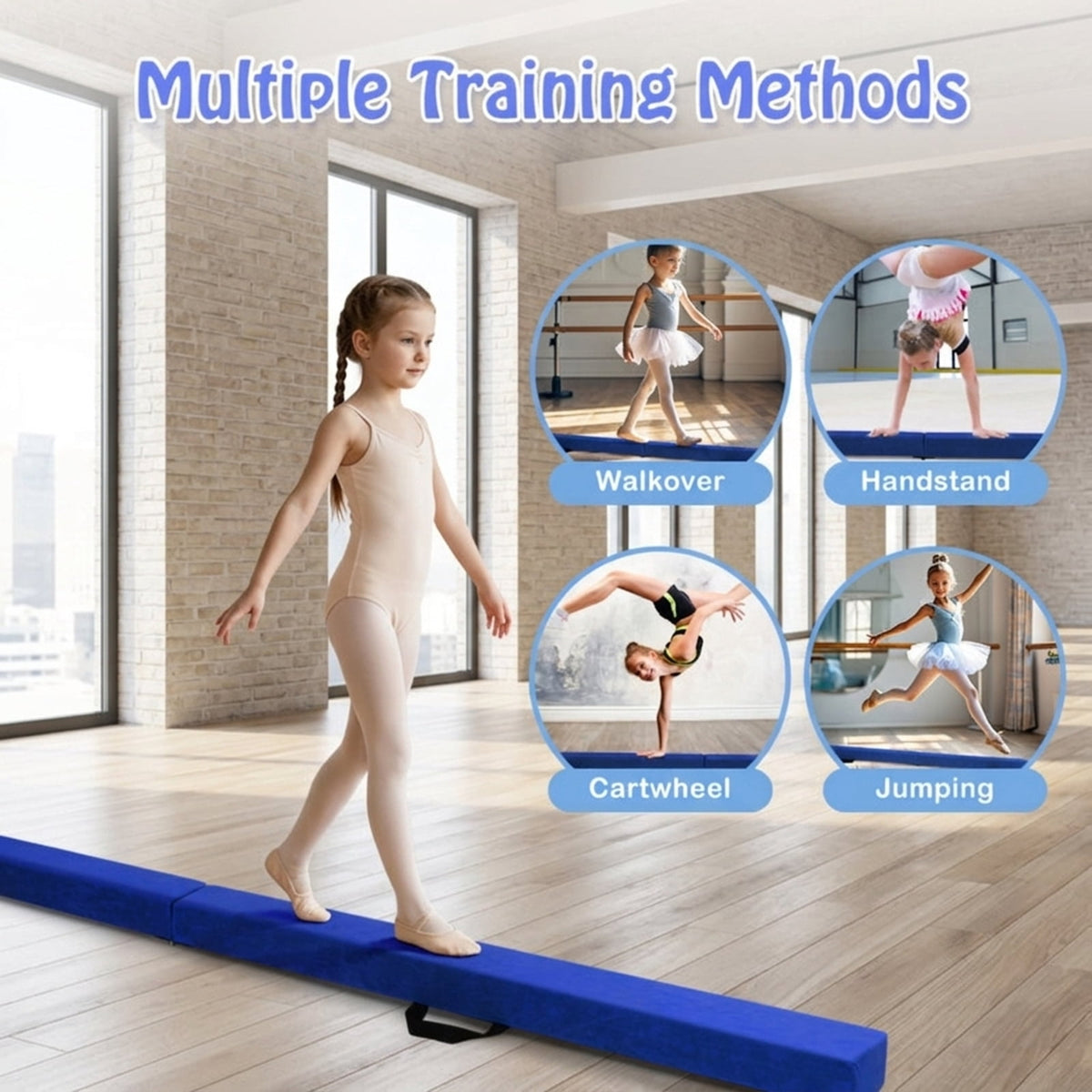 Airfind Folding Balance Beam with Solid Wood Base and Anti Slip Bottom for Kids Gymnastics Practice and Home Training, Blue
