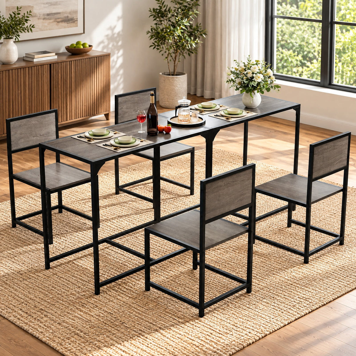 Airfind 3 Pieces Dining Set Compact Table and 2 Chair with Metal Frame for Small Space, 200 lbs Capacity, Engineered Wood Metal Frame, Rustic Brown