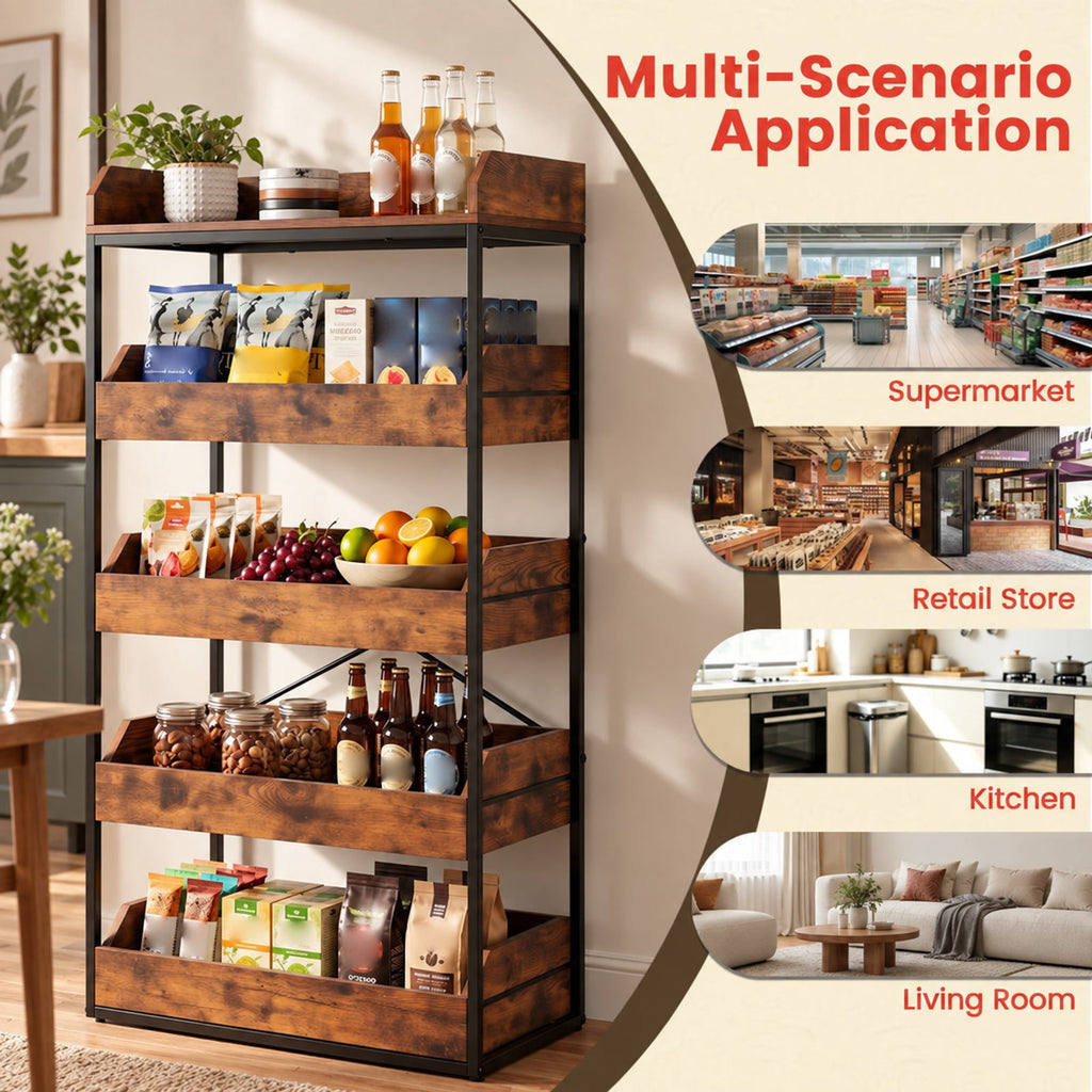 Airfind 5, Tier Food Storage Rack with 4 Pull, out Drawers and Adjustable Feet, Rustic Brown, Assembly needed, for Everyday Home Use
