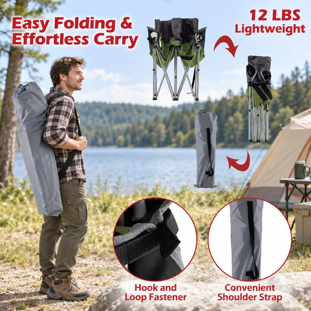 Airfind Double Camping Chair with Carry Bag Cup Holders, 660 lbs Capacity, Metal Oxford Fabric Sponge, 40 Inch x 20.5 Inch x 36.5 Inch , Green
