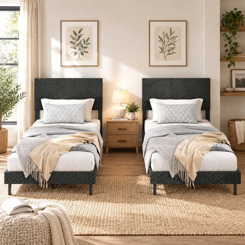 Airfind Twin/Full/Queen Size Velvet Bed Frame Upholstered Platform Bed with Chevron Headboard Gray, 500 lbs Capacity, Velvet Frame, Gray