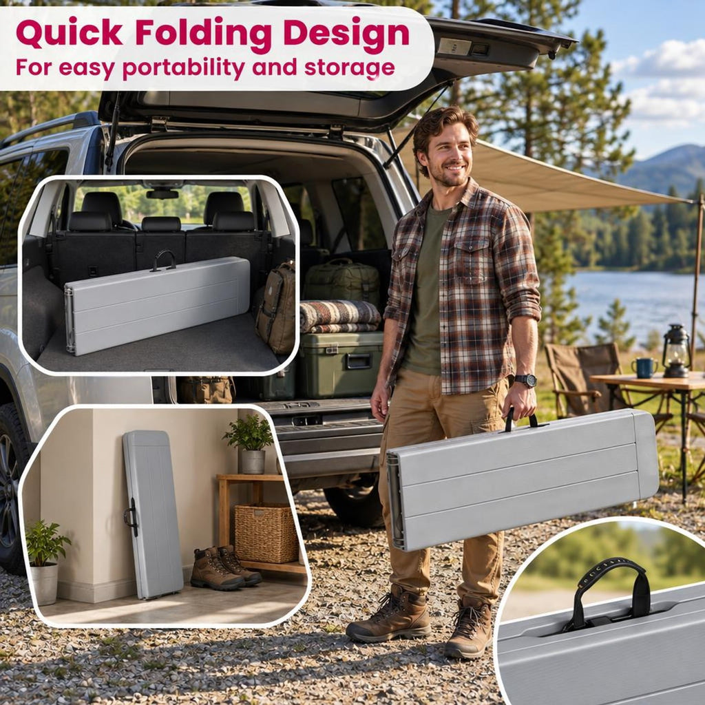 Airfind 6 Feet Plastic Folding Bench Picnic Camping Dining Seat with Carrying Handle, 660 lbs Capacity, Metal HDPE Frame, 72 x 11 x 17 Footprint