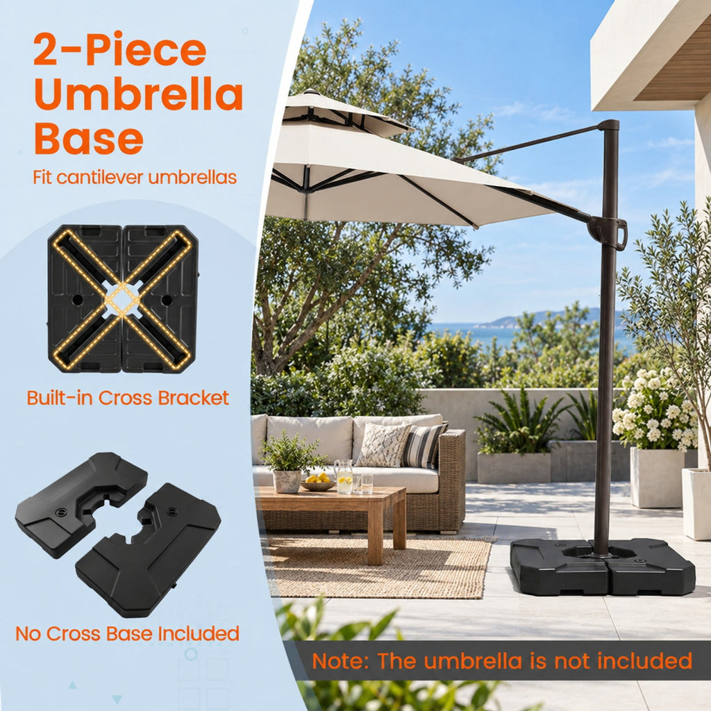 Airfind 274 LBS Cantilever Patio Umbrella Base with Handles, HDPE Frame, 35 Inch x 35 Inch x 5 Inch Compatible Base Hole Spacing 9 Inch Footprint, Black