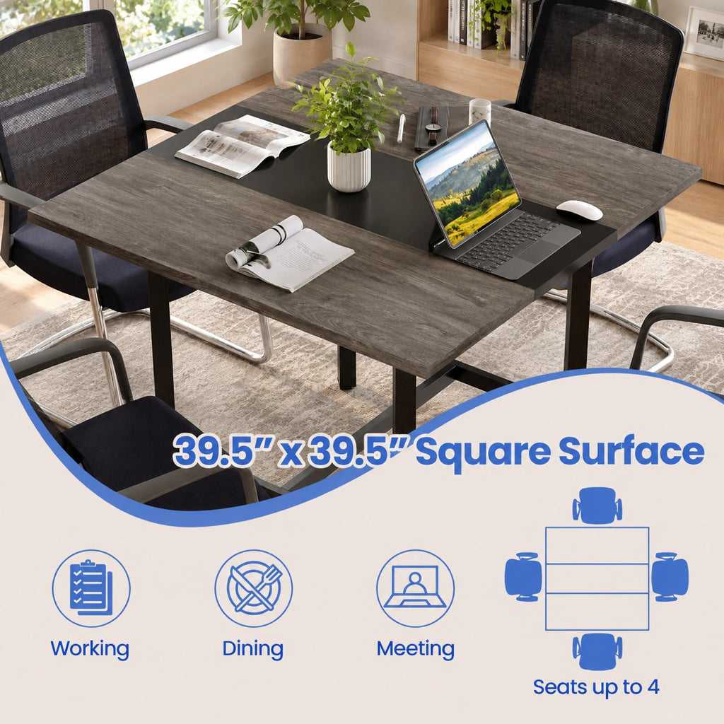 Airfind 39.5 Inches Square Conference Table Meeting Room Table with Thickened Tabletop, 200 lbs Capacity, Engineered Wood Metal Frame, Gray