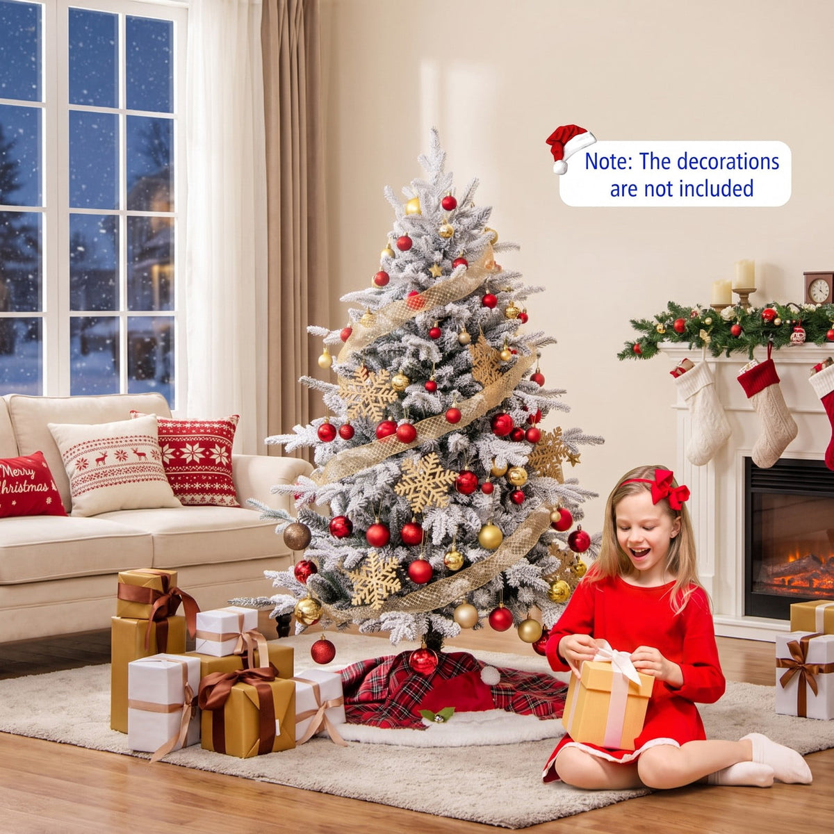 Airfind 4.5 Feet Flocked Christmas Tree with 8 Lighting Modes and Multi-Color LED Lights-4.5 ft, Green and White