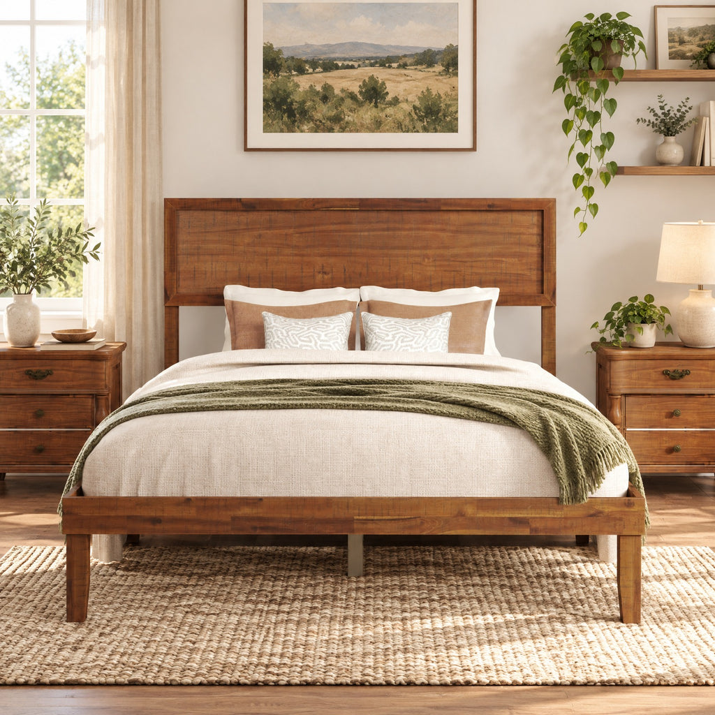 Airfind Full Size Bed Frame with Headboard and Wooden Slats Support, 660 lbs Capacity, Plywood Acacia Wood Rubber Wood MDF Frame