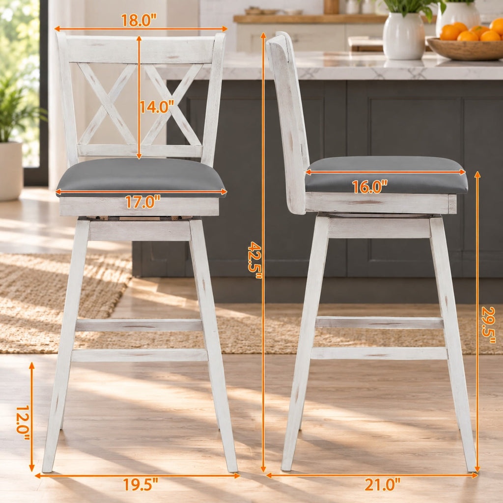 Airfind 2 Pieces 29 Inches Swivel Counter Height Barstool Set with Rubber Wood Legs, 265 lbs Capacity, PVC High density sponge rubber wood Frame