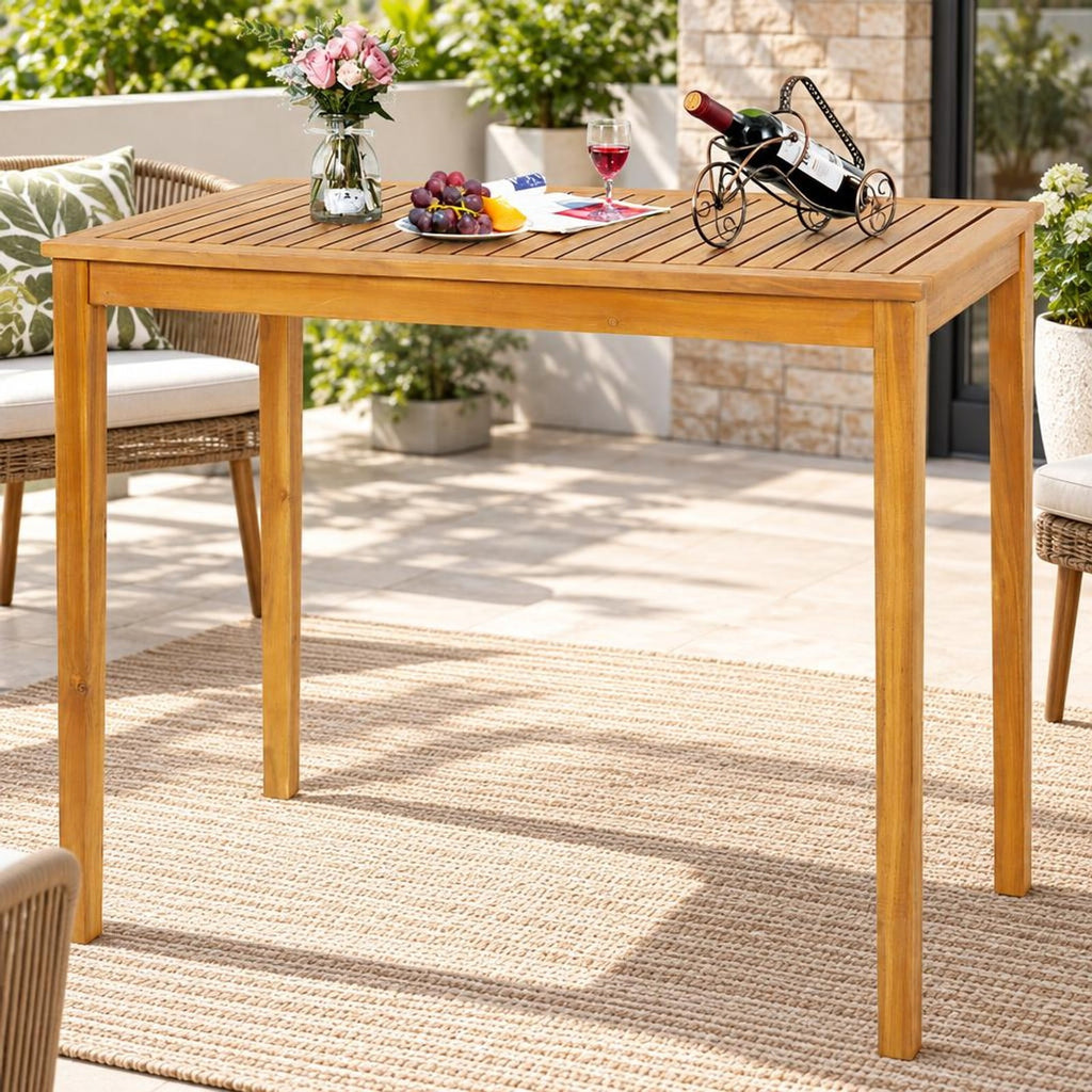 Airfind Rectangular Indoor and Outdoor Bar Height Table for Garden, 45 x 24 x 39.5Weight Footprint, TeakMaterial Acacia WoodOverall