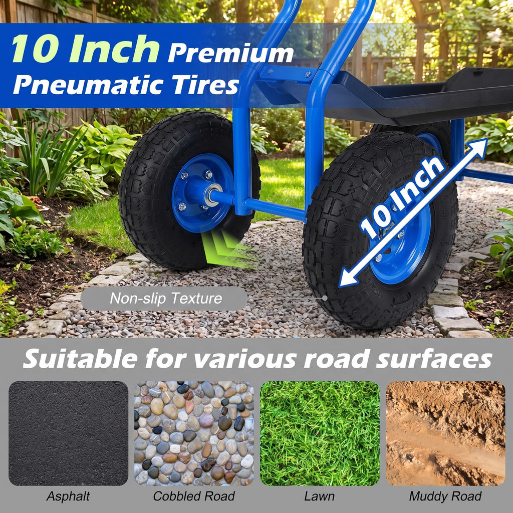 Airfind Garden Cart with Heavy Duty Tool Tray, 33 x 16 x 22 Footprint, Blue, Height adjustable and 360 degrees of rotation