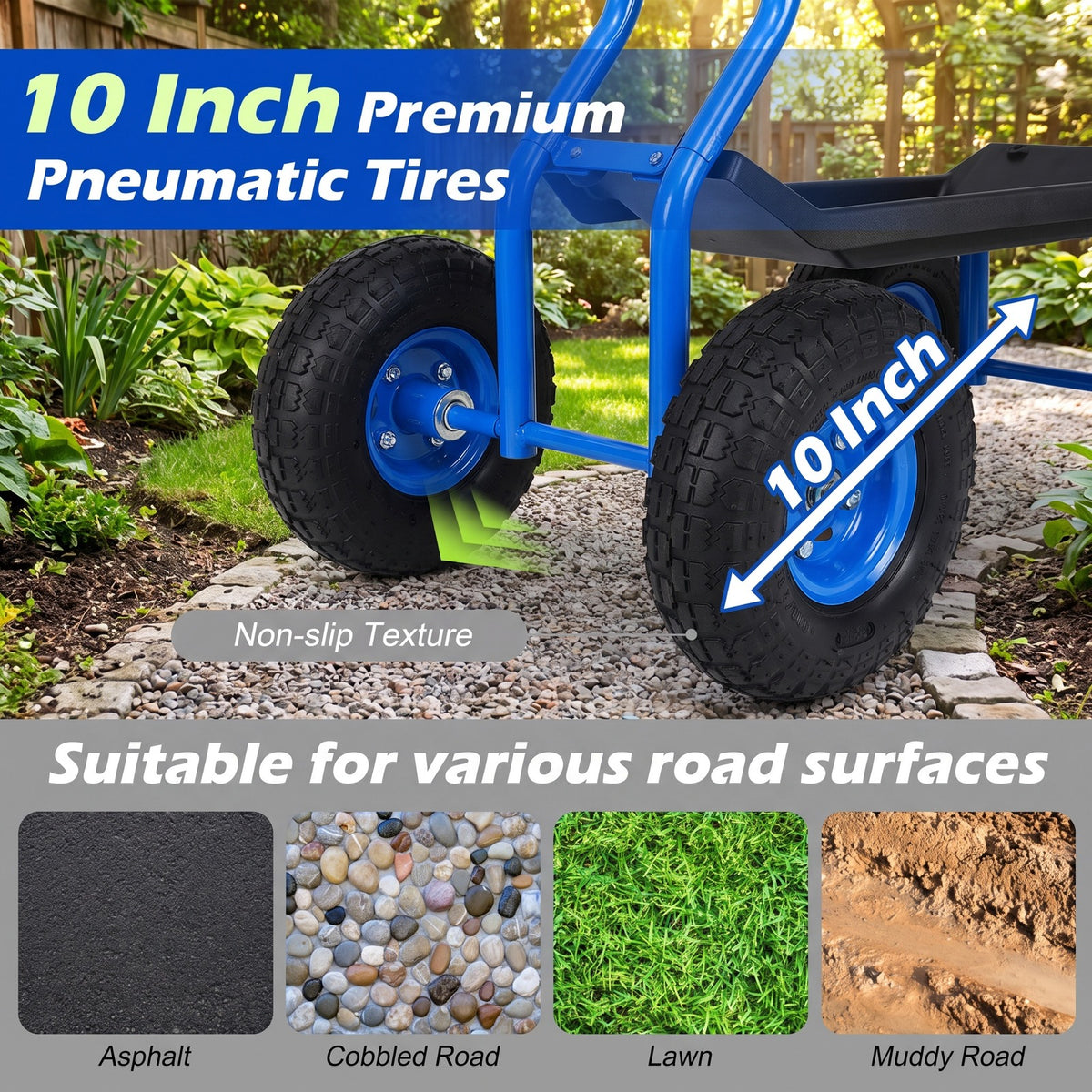 Airfind Garden Cart with Heavy Duty Tool Tray, 33 x 16 x 22 Footprint, Blue, Height adjustable and 360 degrees of rotation