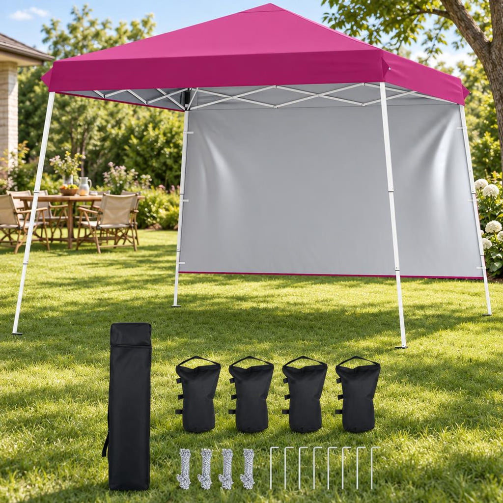 Airfind 9 ft x 9 ft Pop Up Canopy Tent with 8 Ground Stakes 4 Wind Ropes and Carry Bag for Outdoor Party, Metal Oxford Cloth PP Frame, Pink