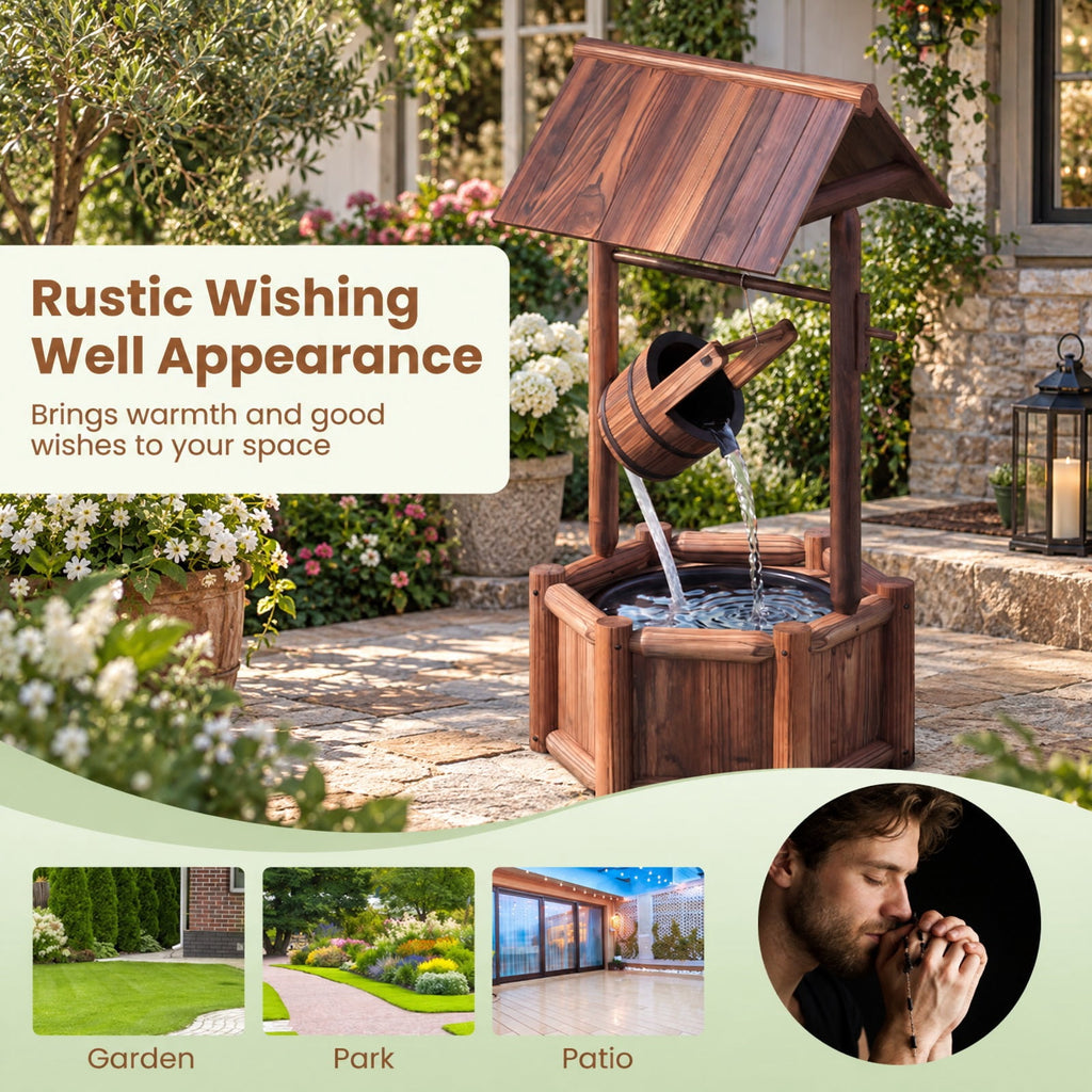 Airfind Garden Rustic Wishing Well Wooden Water Fountain with Pump, Fir Wood Frame, Product Size 24 Inch x22 Inchx 44.5 Inch (L x W x H), Unspecified