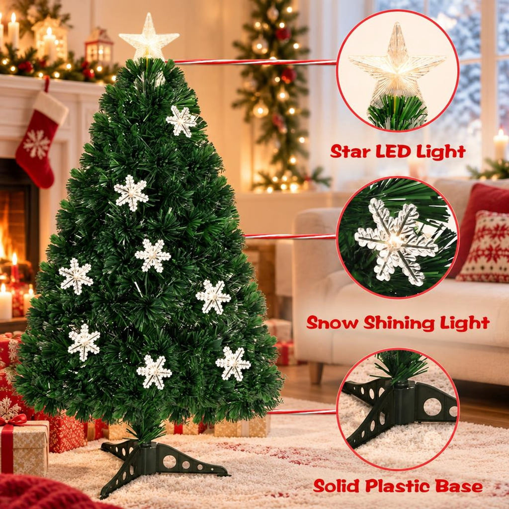 Airfind LED Optic Artificial Christmas Tree with Snowflakes-3 Feet, PVC Frame, 2.4 x 5 (Diameter x H) Height: 5 ft Weight: About 8 lbs Footprint