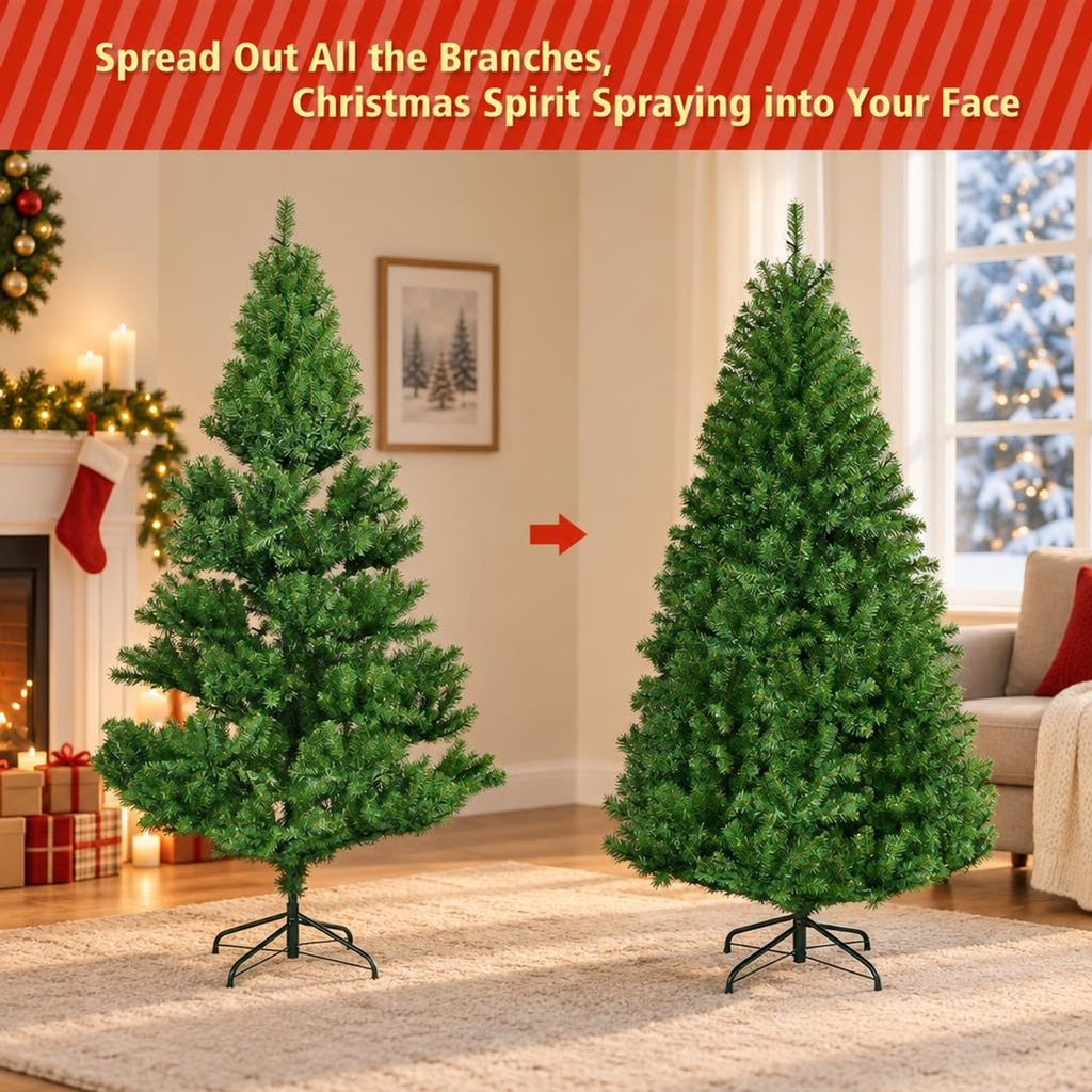 Airfind Artificial Premium Hinged Christmas Tree-5 ft, PVC Frame, 0.9in x 1.6in x 2in Footprint, Green Adapter: UL-certified