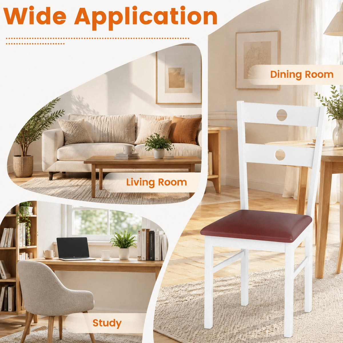 Airfind Wooden Dining Chairs Set of 4 Armless Kitchen Chairs with Hollowed Backrest, 330 lbs Capacity, Rubber Wood PU Leather Sponge MDF Frame