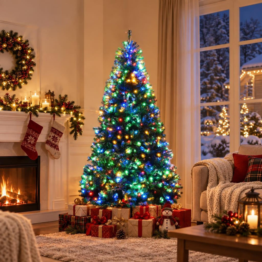 Airfind Artificial Premium Hinged Christmas Tree-7 ft, PVC Frame, 0.9in x 1.6in x 2in Footprint, Green Adapter: UL-certified