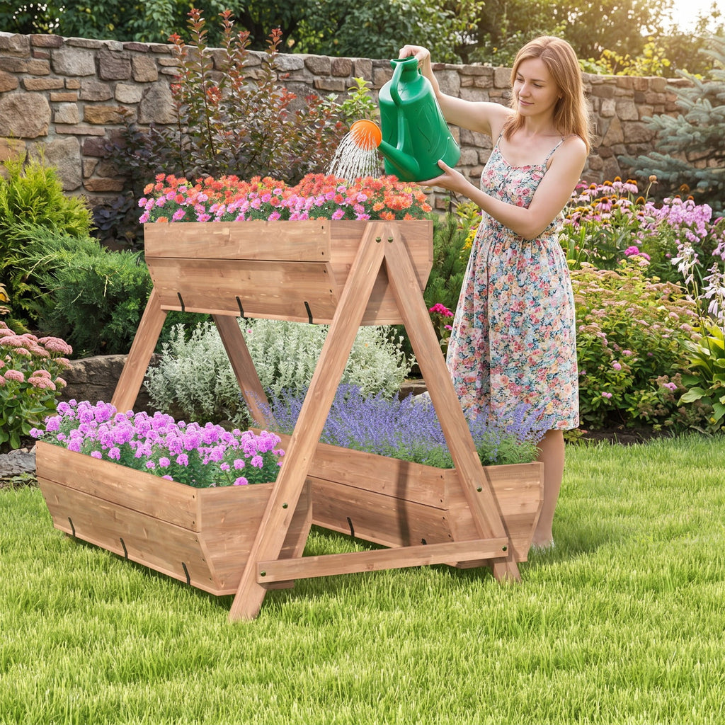 Airfind Vertical Raised Garden bed with 3 Wooden Planter Boxes, Fir Wood Frame, 26 x 29 x 29 (L x W x H) Interior Footprint, Brown