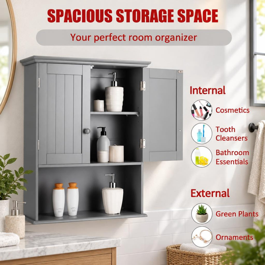 Airfind Wall Mount Bathroom Storage Cabinet, MDF Metal Frame, 23.5in x 8in x 28in(L x W x H) Weight capacity of each level: 11 lbs Footprint, Gray