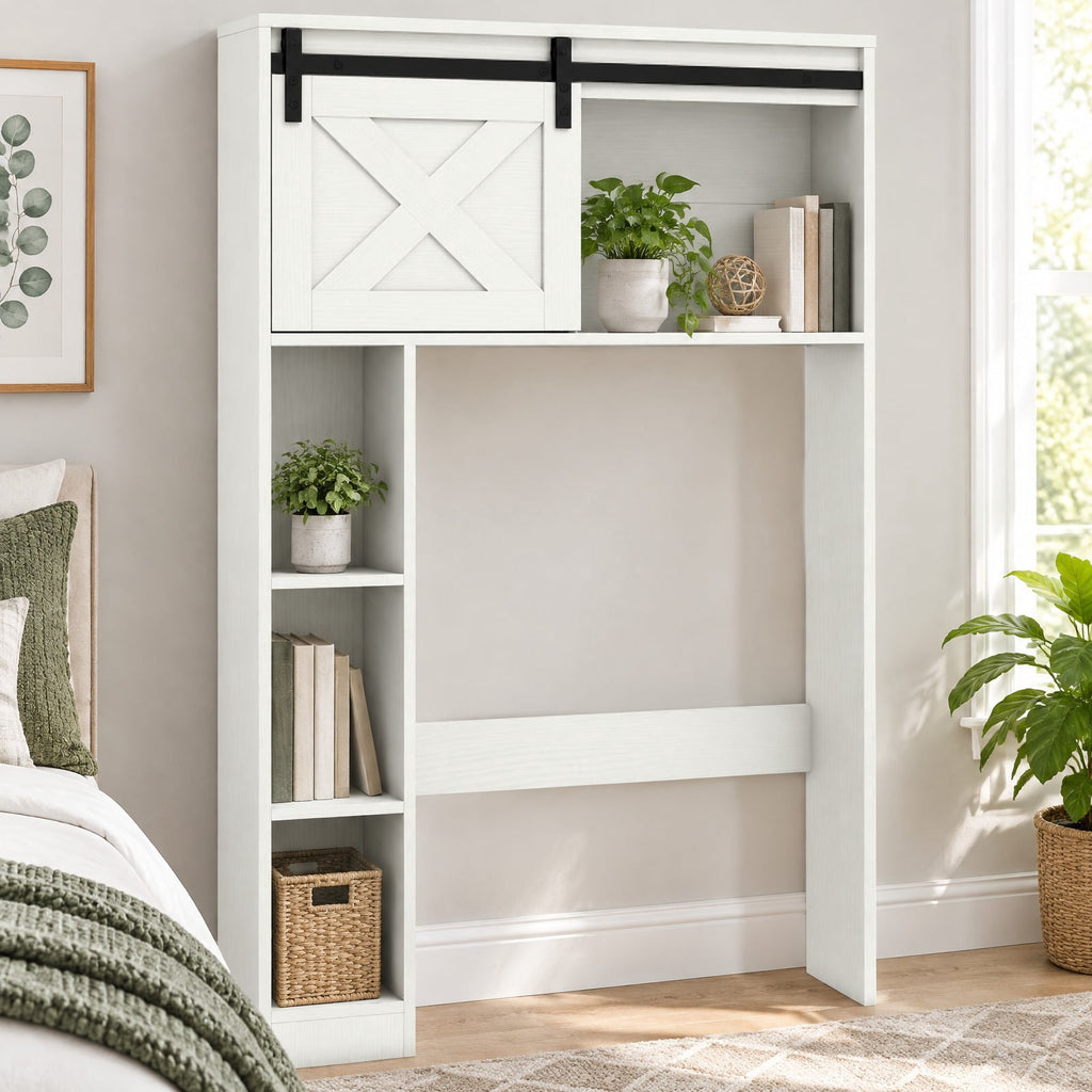Airfind 4-Tier Over The Toilet Storage Cabinet with Sliding Barn Door and Storage Shelves, 154 lbs Capacity, Engineered Wood MDF Frame, White