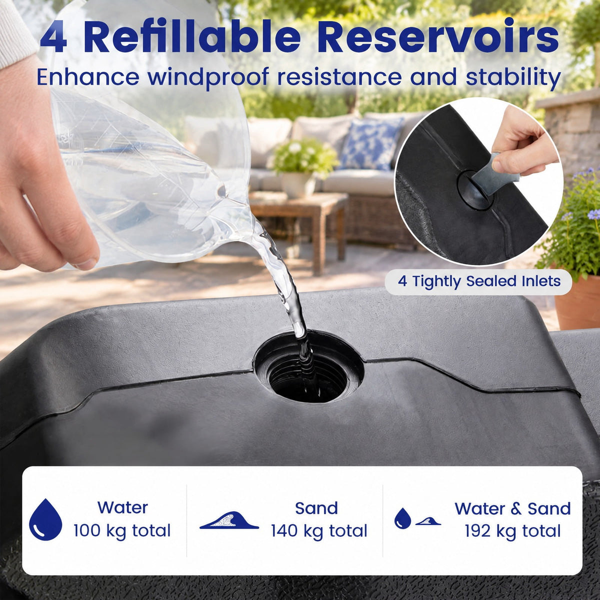 Airfind 4 Pieces Patio Cantilever Offset Umbrella Weights Base Plate Set, PE Frame, 41 Inch x 41 Inch x 5.5 Inch (L x W x H) Each plate Footprint, Black