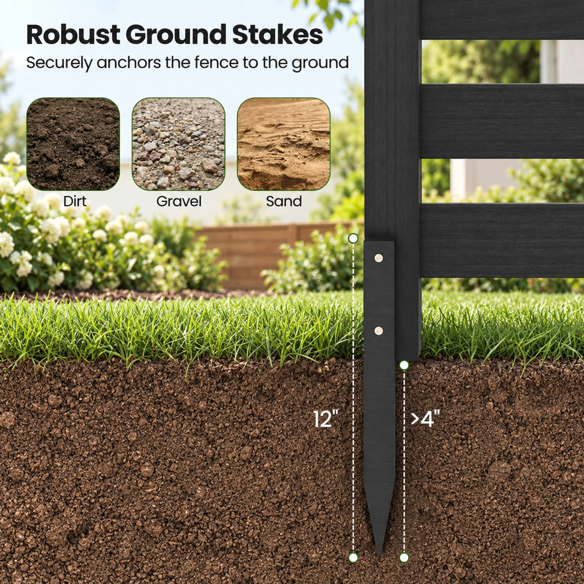 Airfind 4-Panel Wooden Outdoor Privacy Fence with Ground Stakes, Fir Wood Frame, Black, Product Dimensions of Each Screen 38.5 Inch