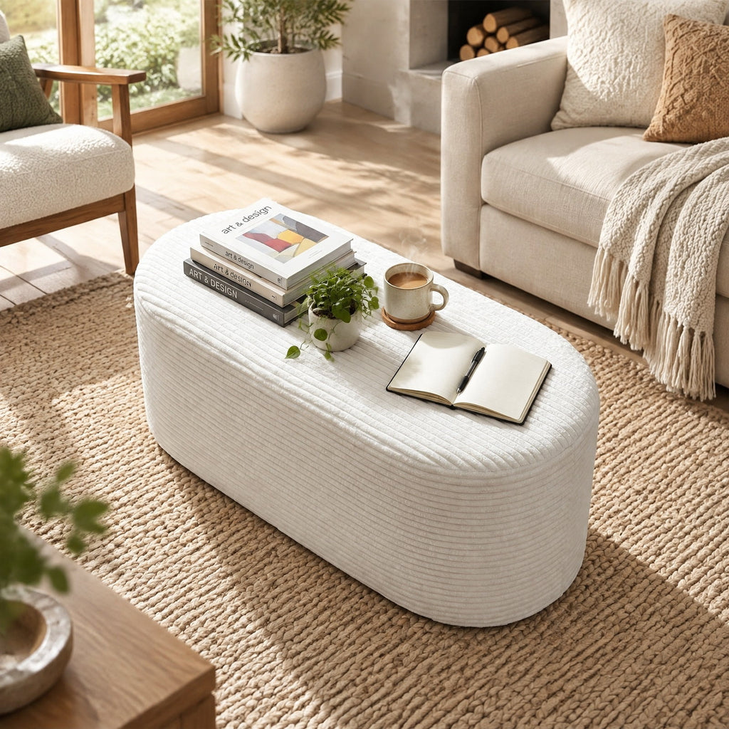 Airfind Upholstered Ottoman Bench with High-Density Sponge, 175 lbs Capacity, Corduroy Polyester Sponge Frame, 47 x 18 x 19 Footprint, Beige