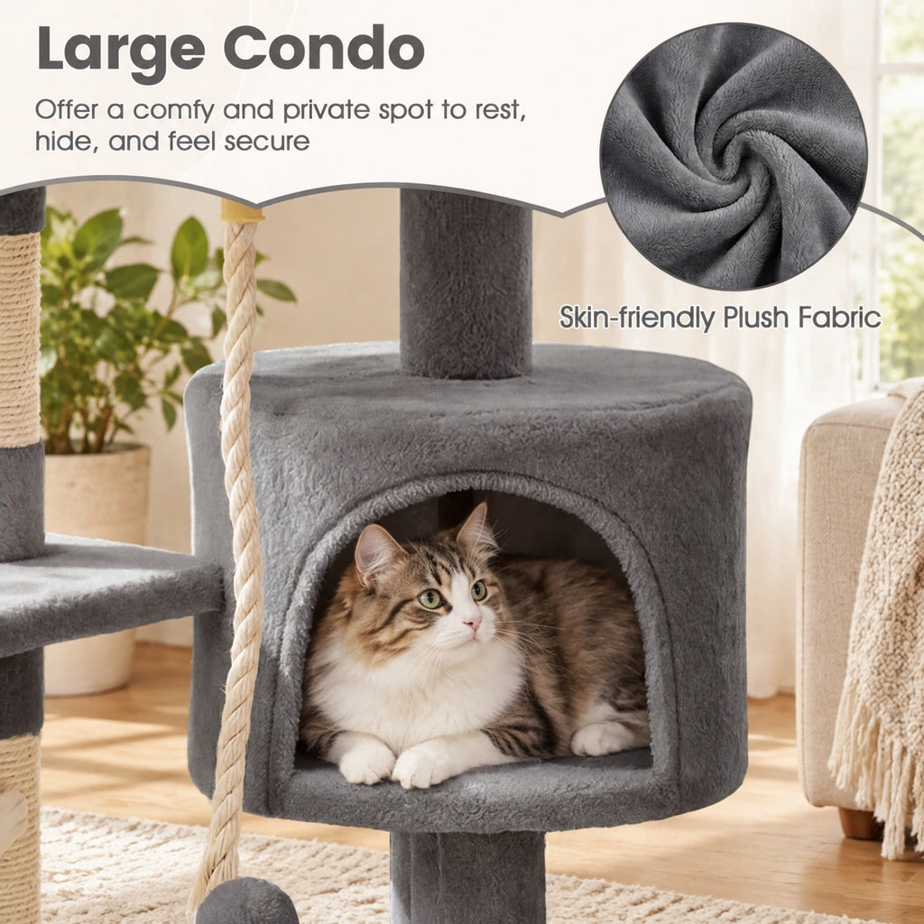 Airfind 36 Inch Tall Kitten Tower with Condo and Plush Perch, 22 lbs Capacity, Engineered Wood Sponge Plush Fabric Sisal Base Frame, Light Gray