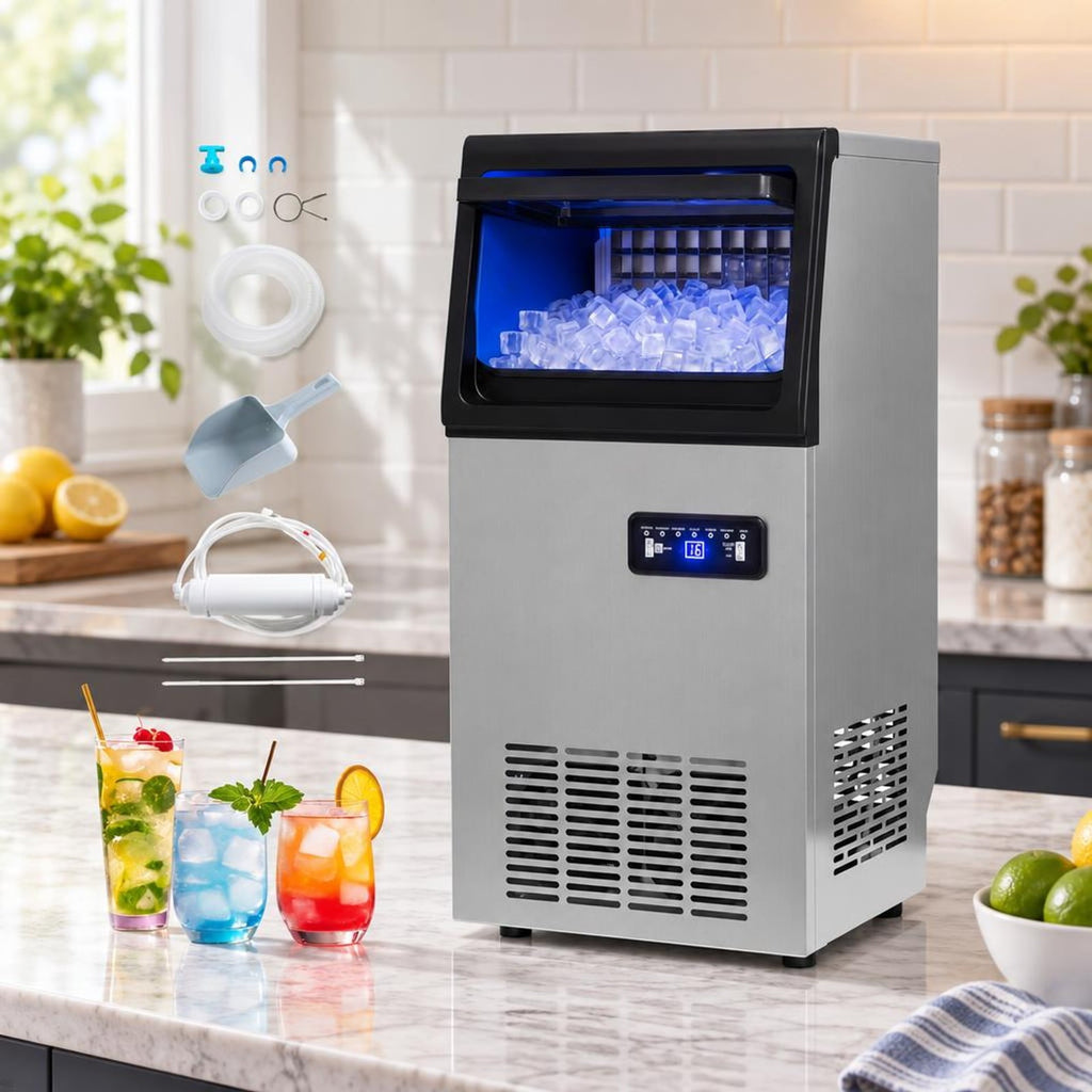 Airfind Stainless Steel Commercial Ice Maker 110 Lbs/24h, Stainless Steel Galvanized Steel Acrylic PP for Convenient Everyday Use, Silver