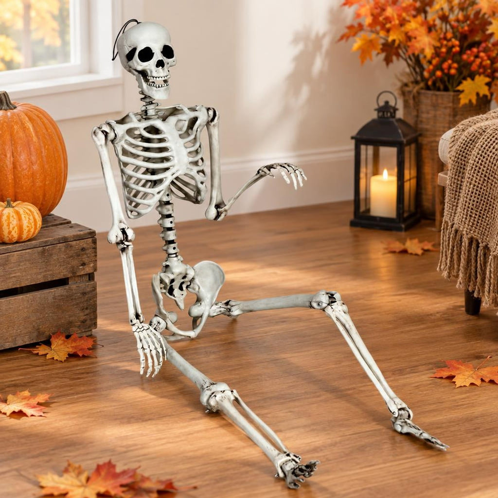 Airfind 5.4 Feet Halloween Skeleton Life Size Realistic Full Body Hanging, PP Height: 5.4FT Frame, White