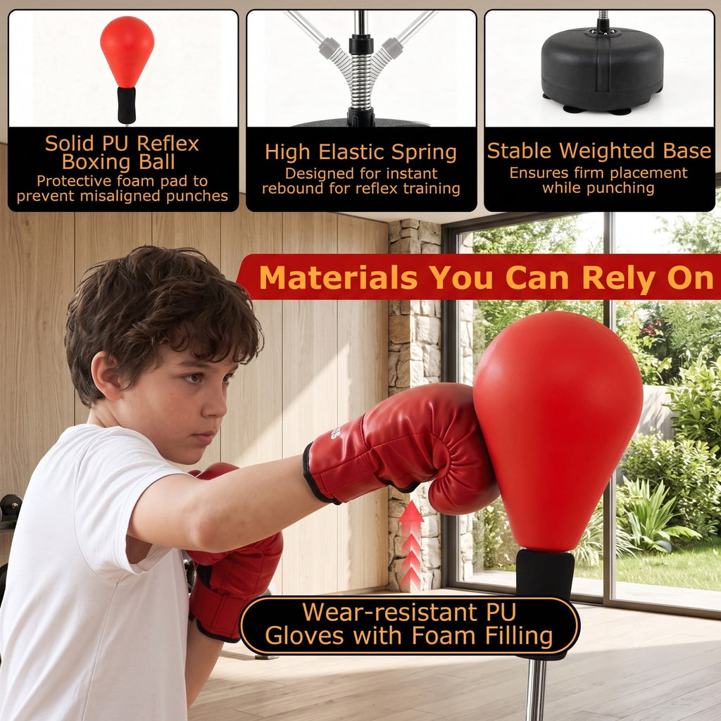 Airfind Height Adjustable Punching Bag with Stand for Teens and Adults, Freestanding Reflex Boxing Bag with Weighted Fillable Base, Gloves and Spring Ball for, Red