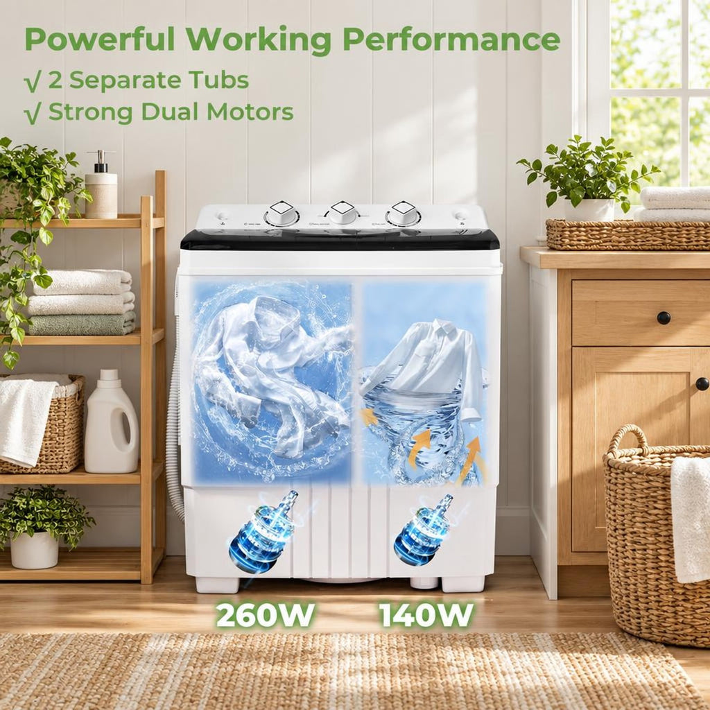 Airfind Portable Washing Machine with Built-in Drain Pump, PP Frame, Black, Suitable for home apartment dorm and RV