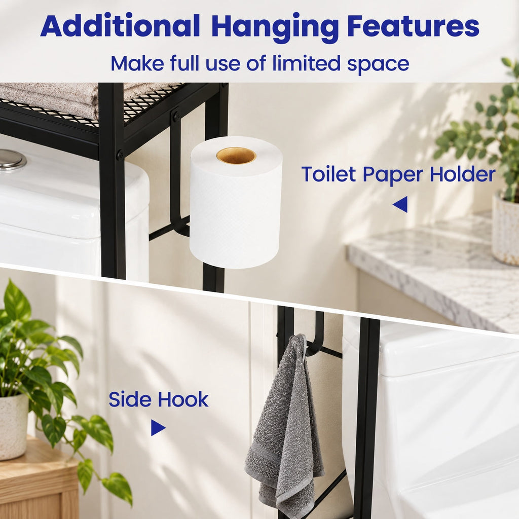 Airfind Over-the-toilet Storage Cabinet featuring Heavy-duty Metal Frame 2-door Freestanding, Engineered Wood Metal Frame, Black