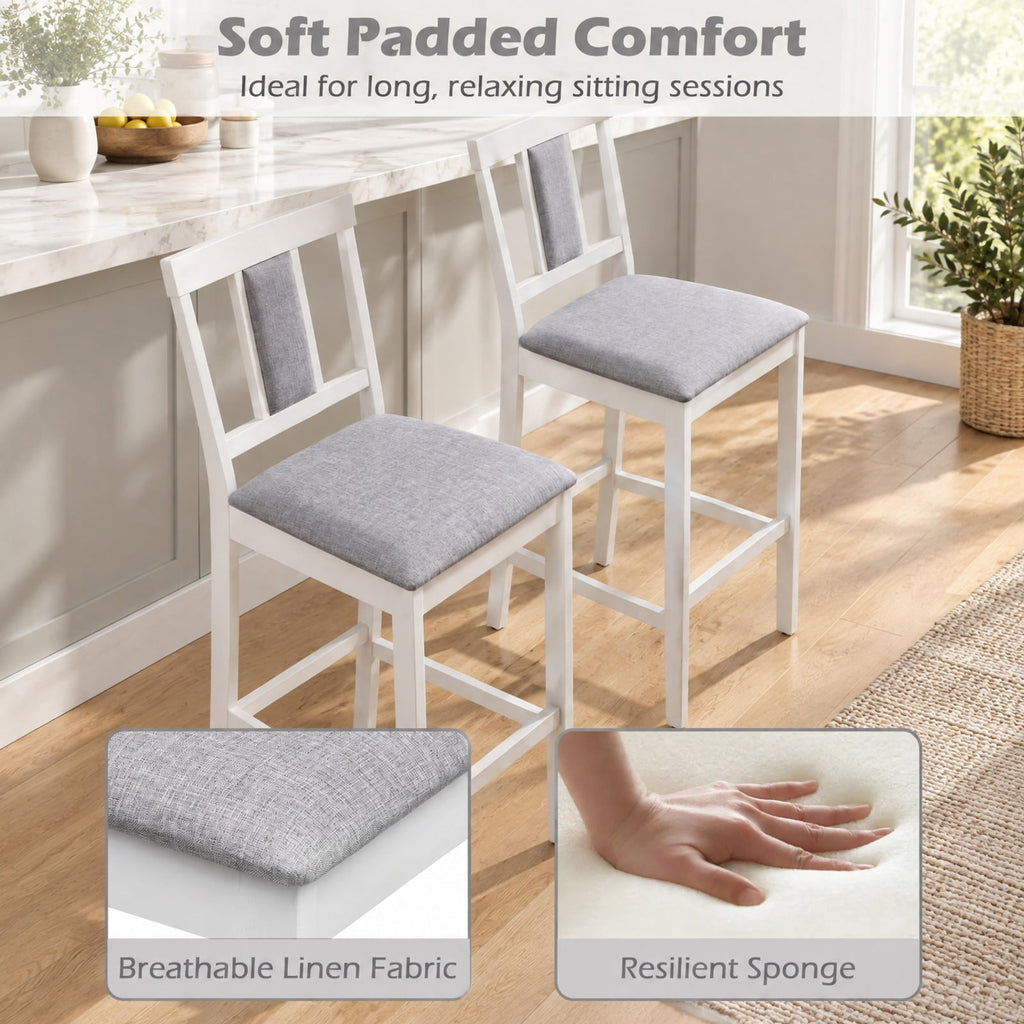 Airfind Set of 2 Upholstered Barstool 29.5 Inch Bar Height with Solid Rubber Wood Frame, 300 lbs Capacity, White