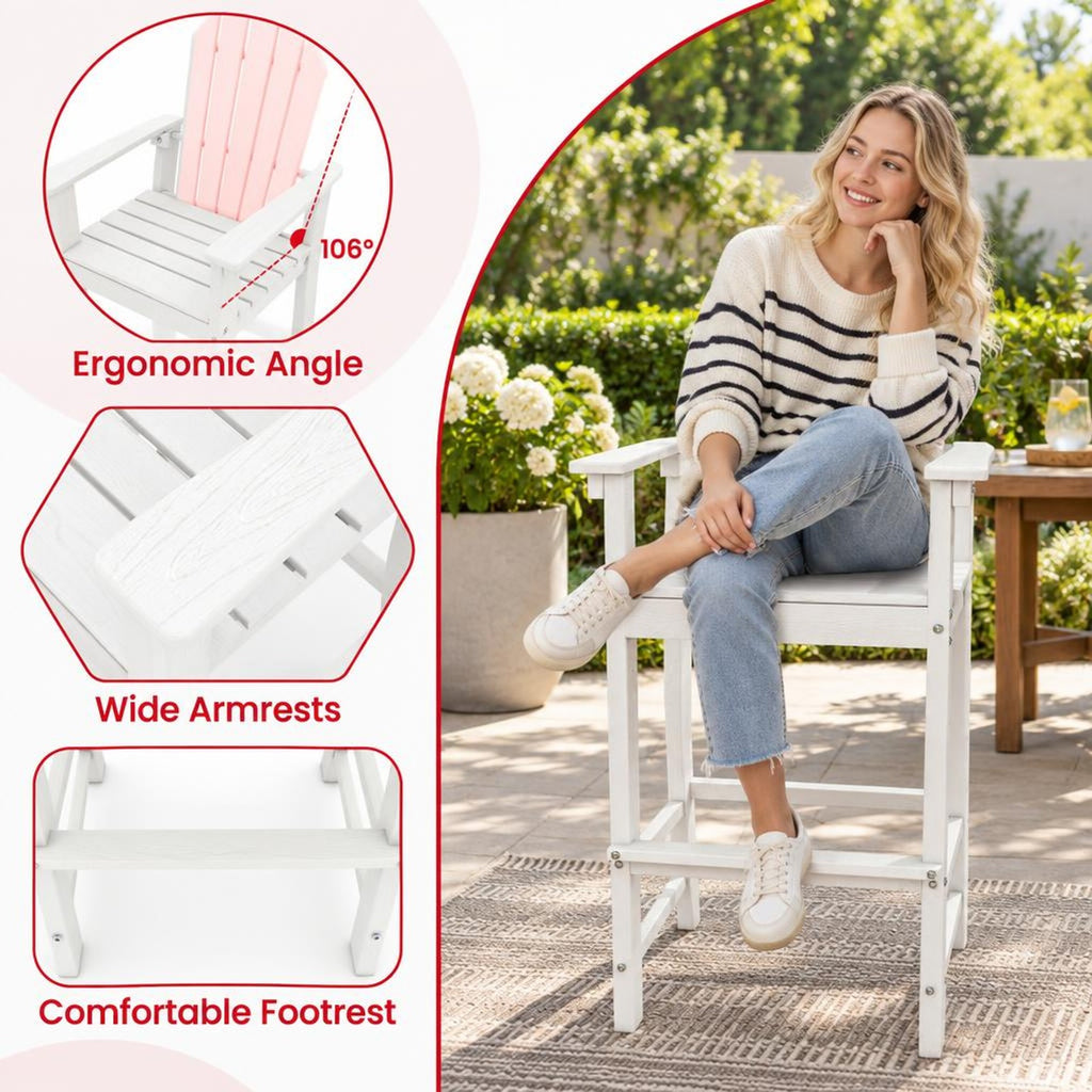 Airfind 30 Inches Counter Height Outdoor HDPE Bar Stool with Armrests and Footrest, 360 lbs Capacity, HDPE Frame, White