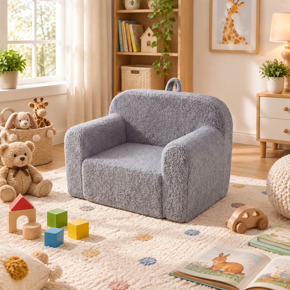 Airfind Youth Couch Portable Youth Sofa with Anti-slip Base, Teddy Fleece Fabric, for 3 and Years Old, 24.5 Inch X 16 Inch X 16 Inch, Gray