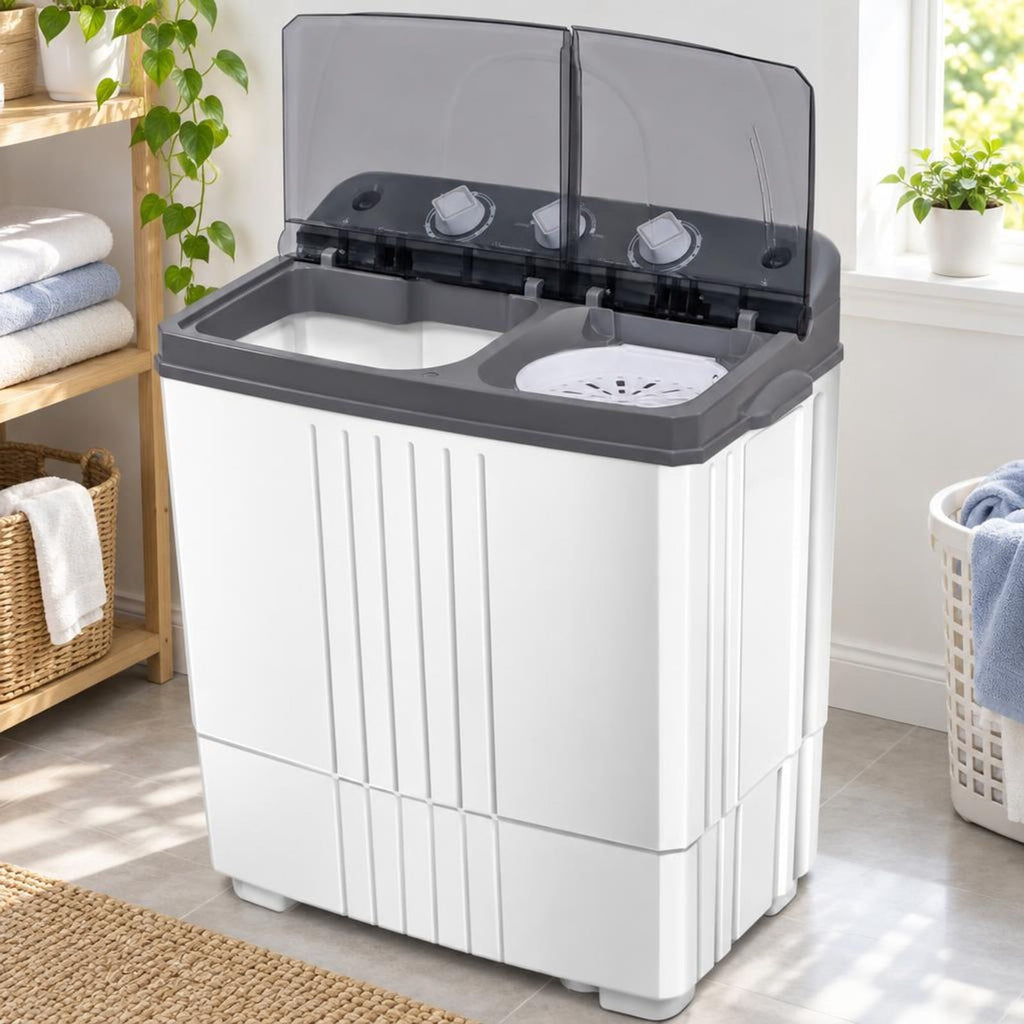 Airfind 20 lbs Portable Semi-automatic Twin-tub Washing Machine, ABS PP Frame, Side Carrying Handles for Effortless Movement, Black