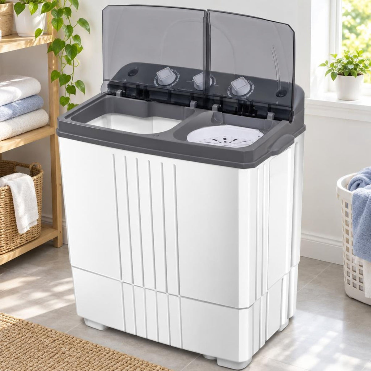 Airfind 20 lbs Portable Semi-automatic Twin-tub Washing Machine, ABS PP Frame, Side Carrying Handles for Effortless Movement, Black