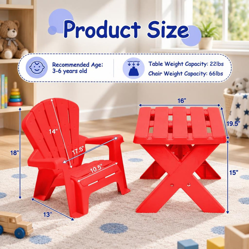 Airfind Plastic Youth Play Table, 3-Piece, Chair Set, 22 lbs Capacity, PP Frame, Durable construction lasts for years, Red