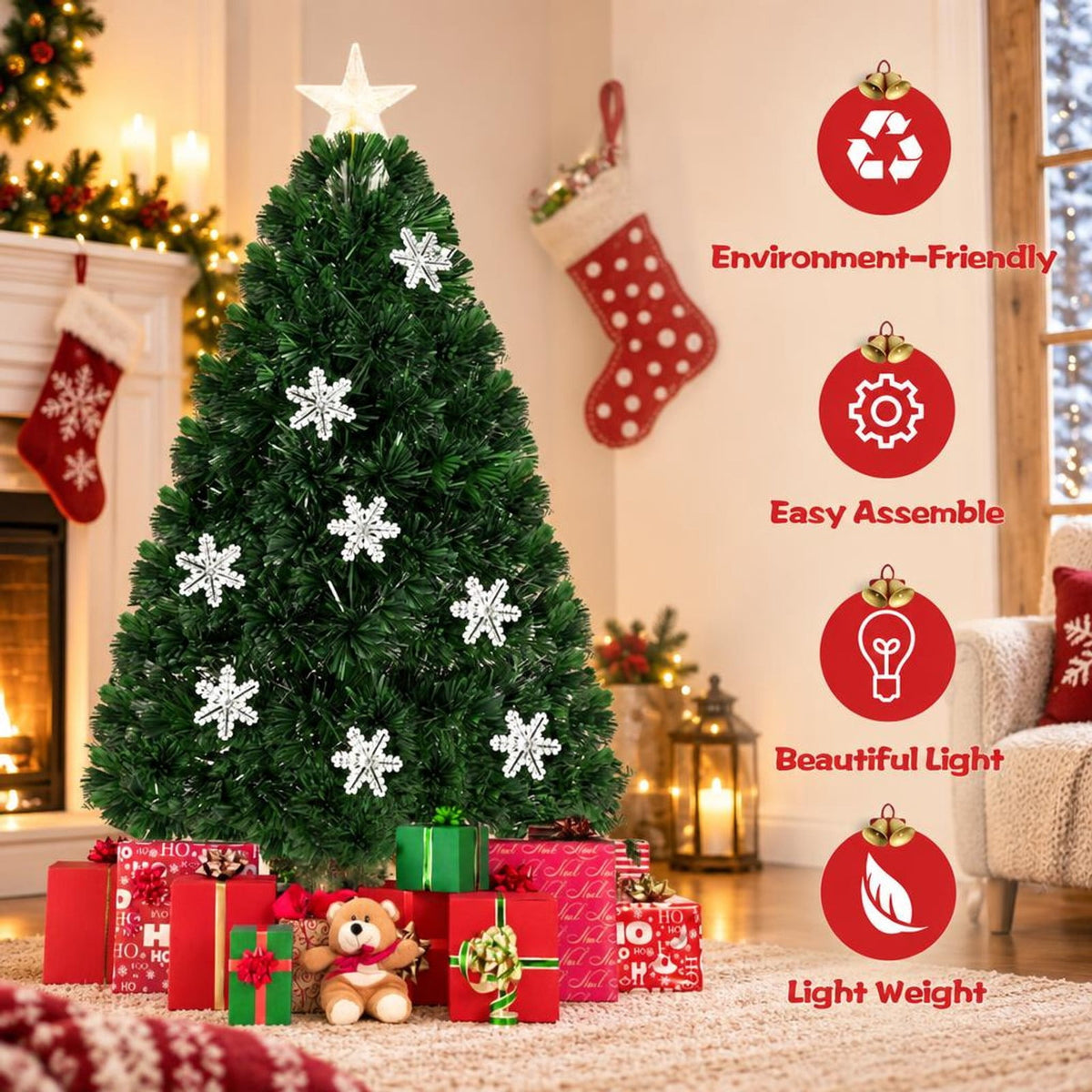 Airfind LED Optic Artificial Christmas Tree with Snowflakes-3 Feet, PVC Frame, 2.4 x 5 (Diameter x H) Height: 5 ft Weight: About 8 lbs Footprint