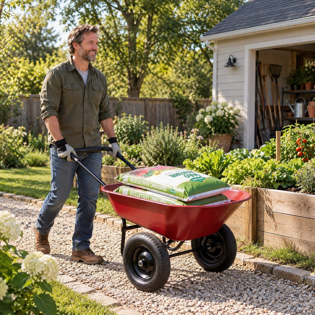 Airfind 2 Tire Heavy-duty Dolly Utility Cart Wheelbarrow Garden Cart, Steel and PP, 54 Inch x25 Inch x26 Inch (L x W x H), Red for Home, Patio and Everyday Use