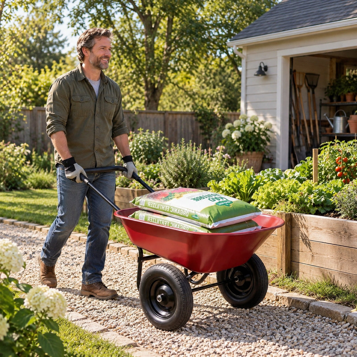 Airfind 2 Tire Heavy-duty Dolly Utility Cart Wheelbarrow Garden Cart, Steel and PP, 54 Inch x25 Inch x26 Inch (L x W x H), Red for Home, Patio and Everyday Use