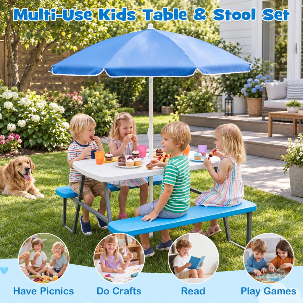 Airfind Kids Picnic Table with Benches Seats up to 4, 660 lbs Capacity, Metal Frame, for 3+ years old, 40 x 39.5 x 59 Tabletop Footprint, Blue