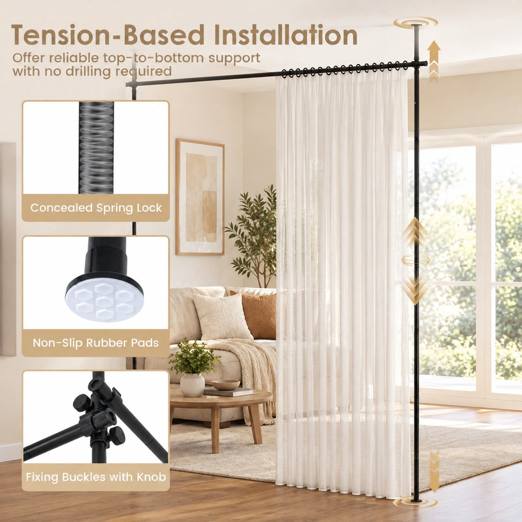 Airfind Room Divider Curtain Rod with Adjustable Floor to Ceiling Tension Rod No Drilling Required, 45 lbs Capacity, Metal Frame, Black
