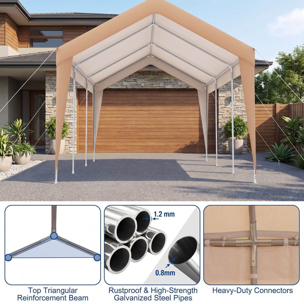 Airfind 10 x 20 Feet Patio Heavy Duty All-Weather Carport, Double-Layer 180G PE Galvanized Steel Frame, 10 x 20 x 9.4 ft Footprint, Yellow