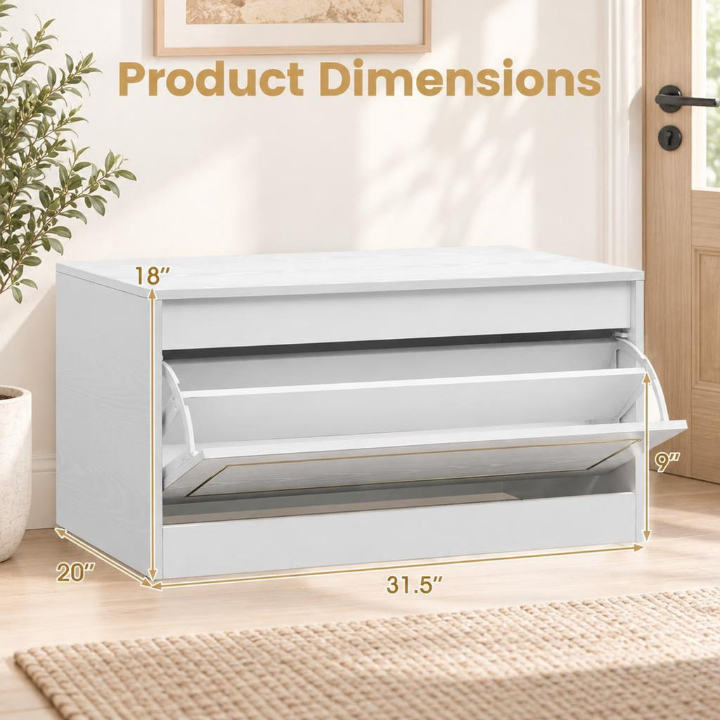 Airfind Narrow Shoe Cabinet with 1 Flip Drawer and Adjustable Shelf for Hallway, 132 lbs Capacity, PB Engineered Wood Frame, White