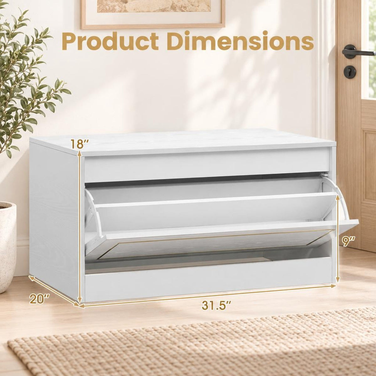 Airfind Narrow Shoe Cabinet with 1 Flip Drawer and Adjustable Shelf for Hallway, 132 lbs Capacity, PB Engineered Wood Frame, White